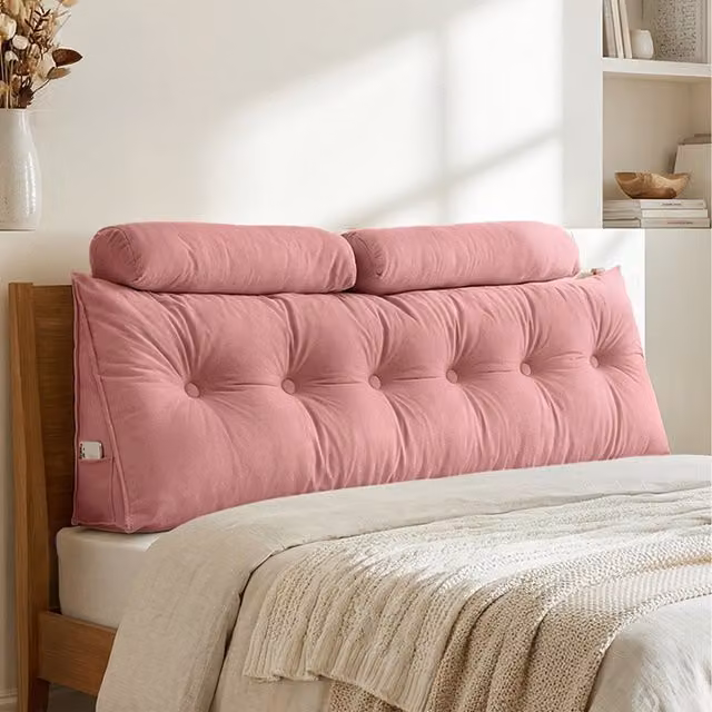 Livingandhome Pink Chenille Wedge Headboard Pillow with Removable Cover and 2 Bolster Pillows, Width: 180 cm