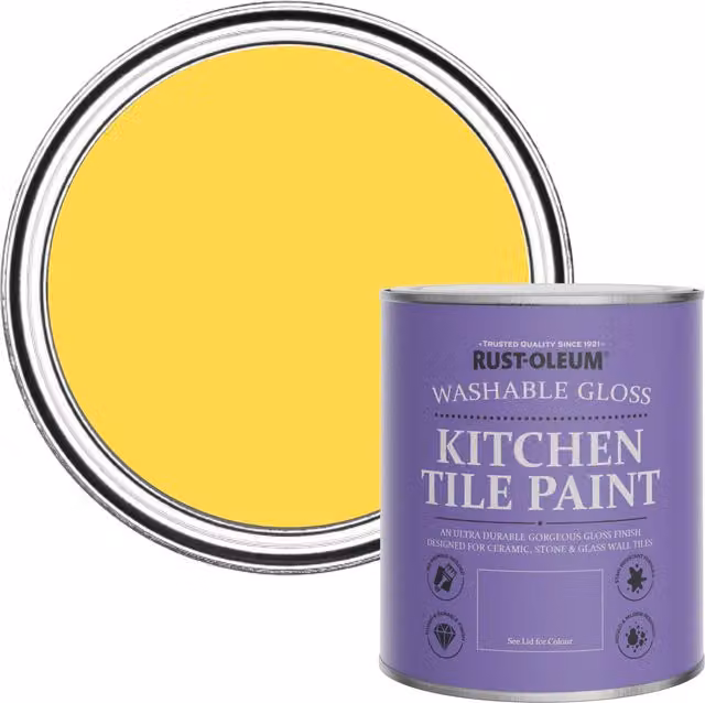 Rust-Oleum Water-Based Kitchen Tile Paint in Gloss Finish, Lemon Sorbet, 750ml