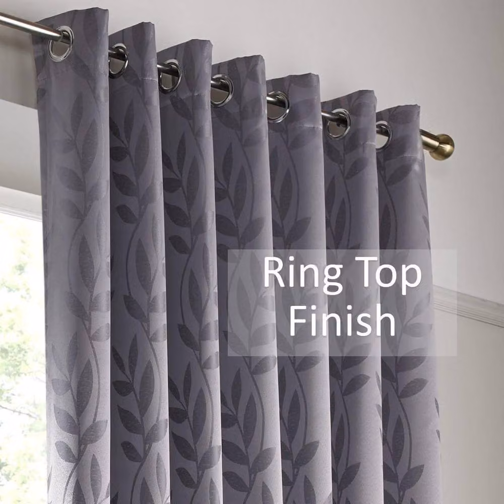 Luxury Living Silver Jacquard Leaf Ring Top Curtains, Fully Lined Silk Look, Width: 229 cm, Drop: 183 cm – 4