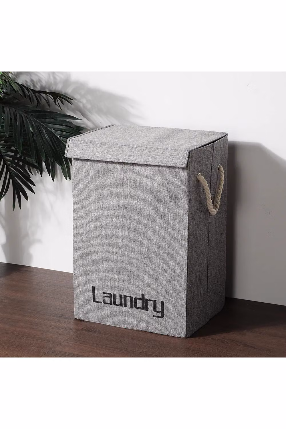 Living and Home 72L Large Fabric Laundry Basket with Lid and Handles, Grey, W/D/H: 60 x 40 x 1.0 cm – 2
