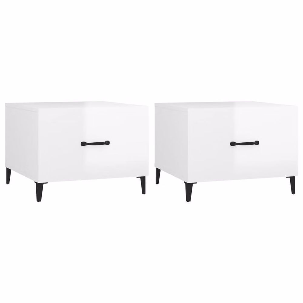 Berkfield Home Set of 2 Nested Square Coffee Tables in High Gloss White with Metal Legs – 2