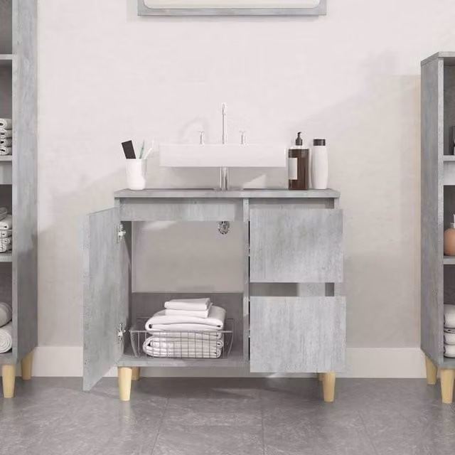 Berkfield Home Freestanding Bathroom Cabinet in Concrete Grey, W: 65 cm, D: 33 cm, H: 60 cm