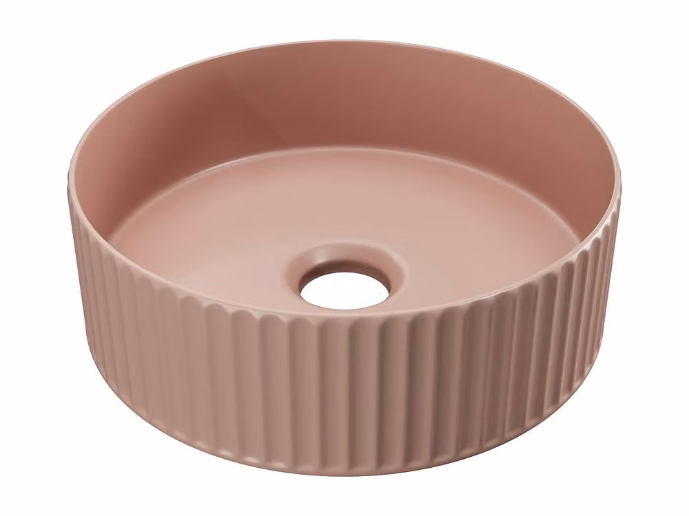 Vente-unique PEDARA Round Ribbed Ceramic Washbasin in Matte Pink, Diameter: 36 cm – 2