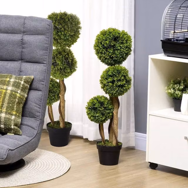 EONLION Set of 2 Green Boxwood Ball Topiary Artificial Plants in Pots, Height: 100 cm