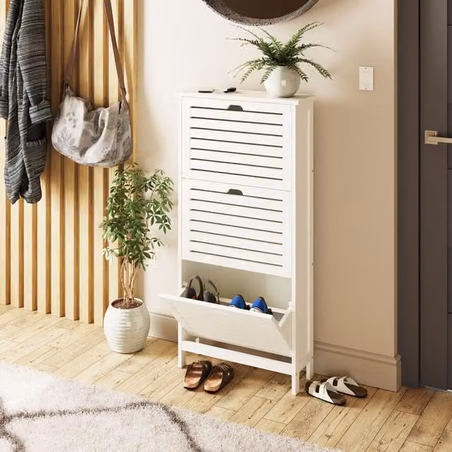 GFW Bergen Three Tier Scandinavian Shoe Cabinet in Grey and White – 1