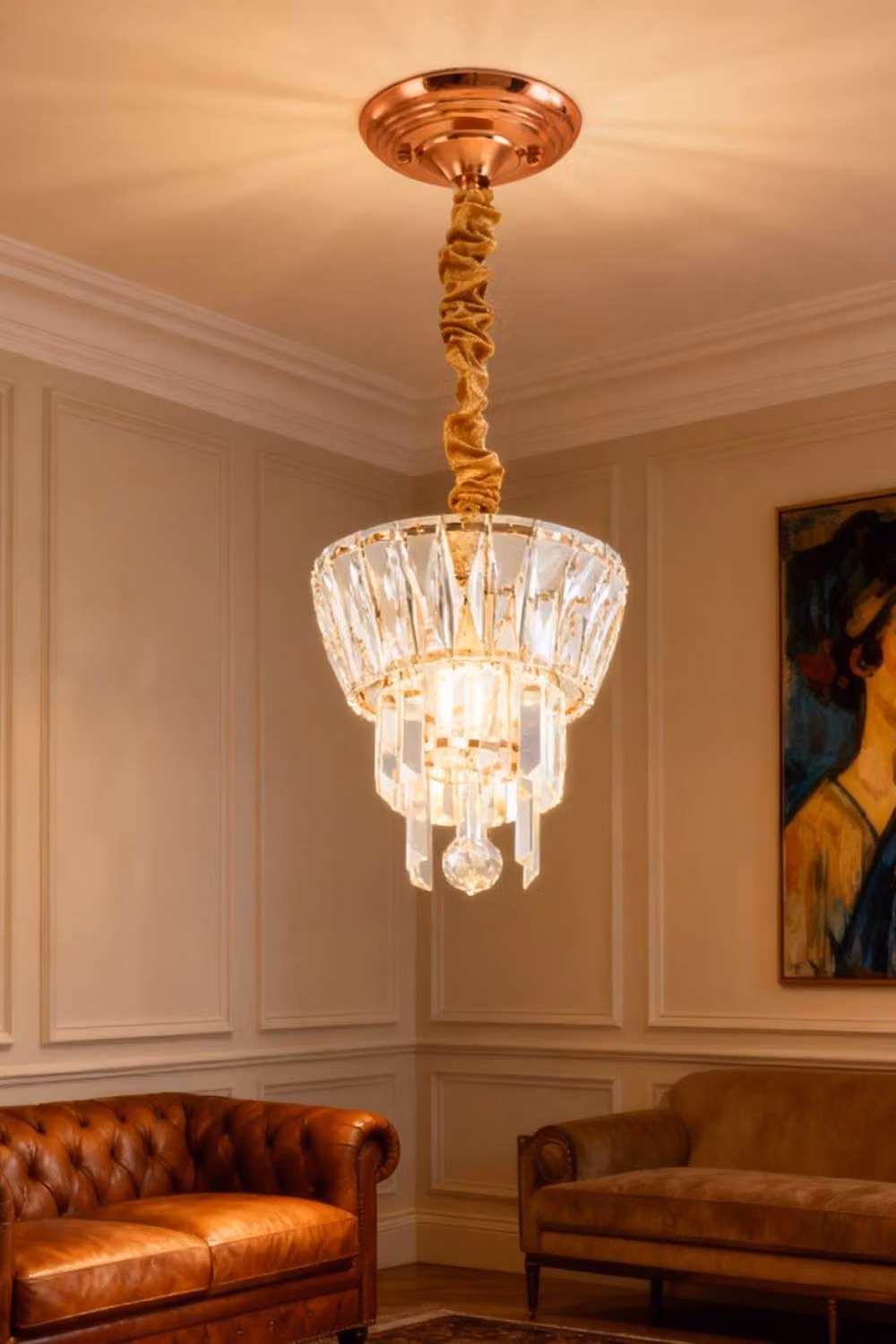 Living and Home Glam Gold and Transparent Crystal Ceiling Light – 3