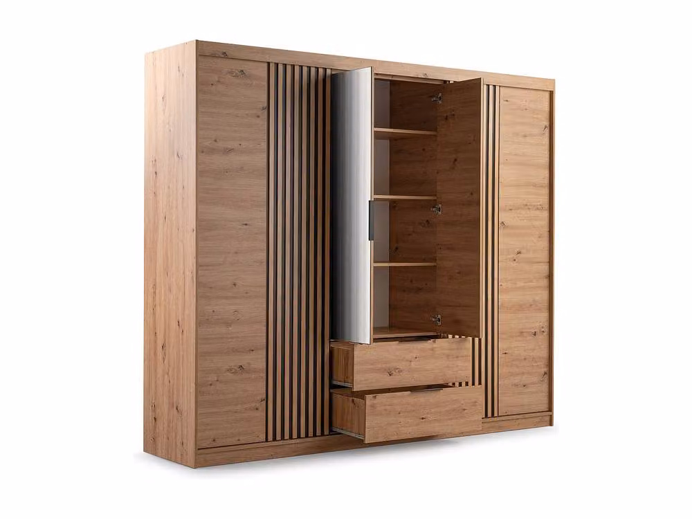 Vente-unique Modern Sliding Door Wardrobe with Mirror and Soft Close Doors, Width: 250 cm, Colour: Beige and Brown – 3
