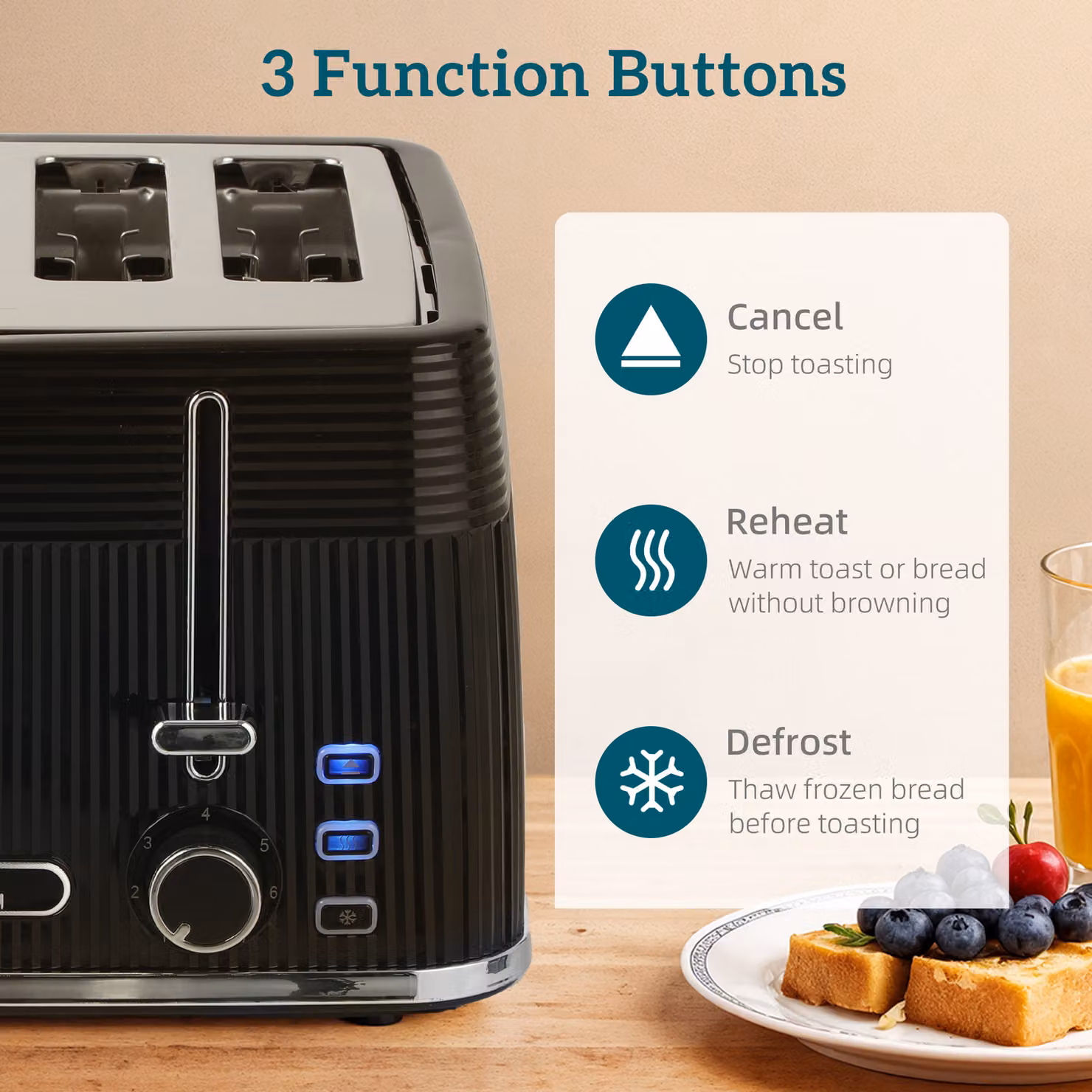 HOMCOM 4 Slice Toaster with 7 Browning Levels and Removable Crumb Tray, Black – 3