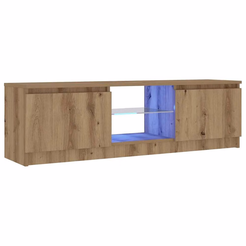 Berkfield Home Modern Artisan Oak TV Cabinet with LED Lights in Brown, W/D/H: 120 x 30 x 36 cm – 5