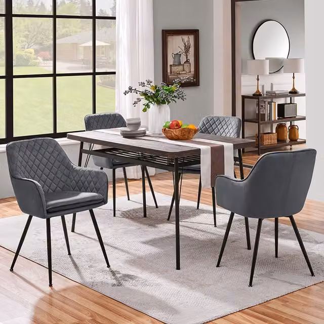 Yaheetech Set of 2 Modern Grey Velvet Fabric Dining Chairs with Armrests