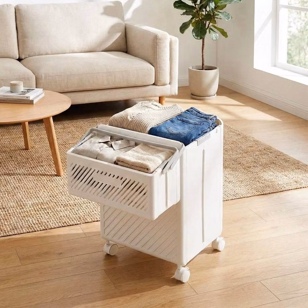FORGEVIO Foldable Laundry Hamper with Wheels and Handles in White – 3