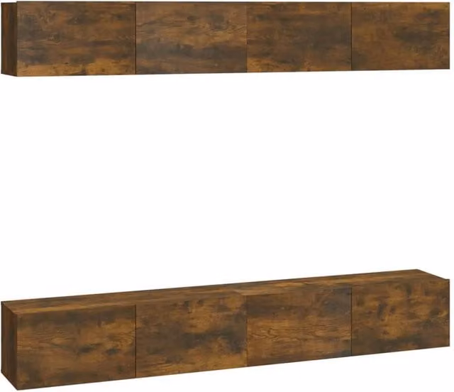 Berkfield Home Set of 4 Wall Mounted TV Cabinets in Smoked Oak Brown, W/D/H: 100 x 30 x 30 cm