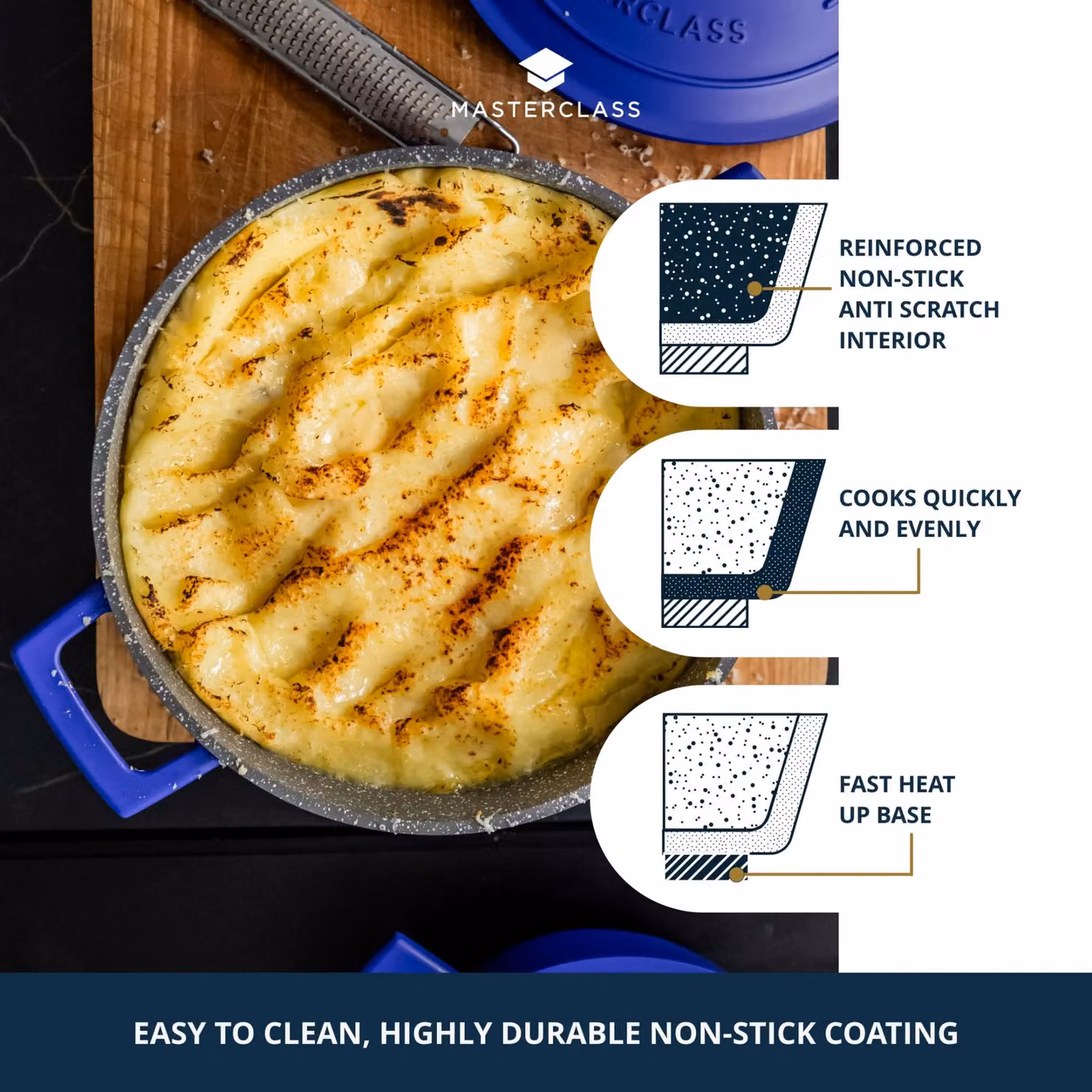 MasterClass Cast Aluminium Electric Blue Casserole Dish, 28cm – 10