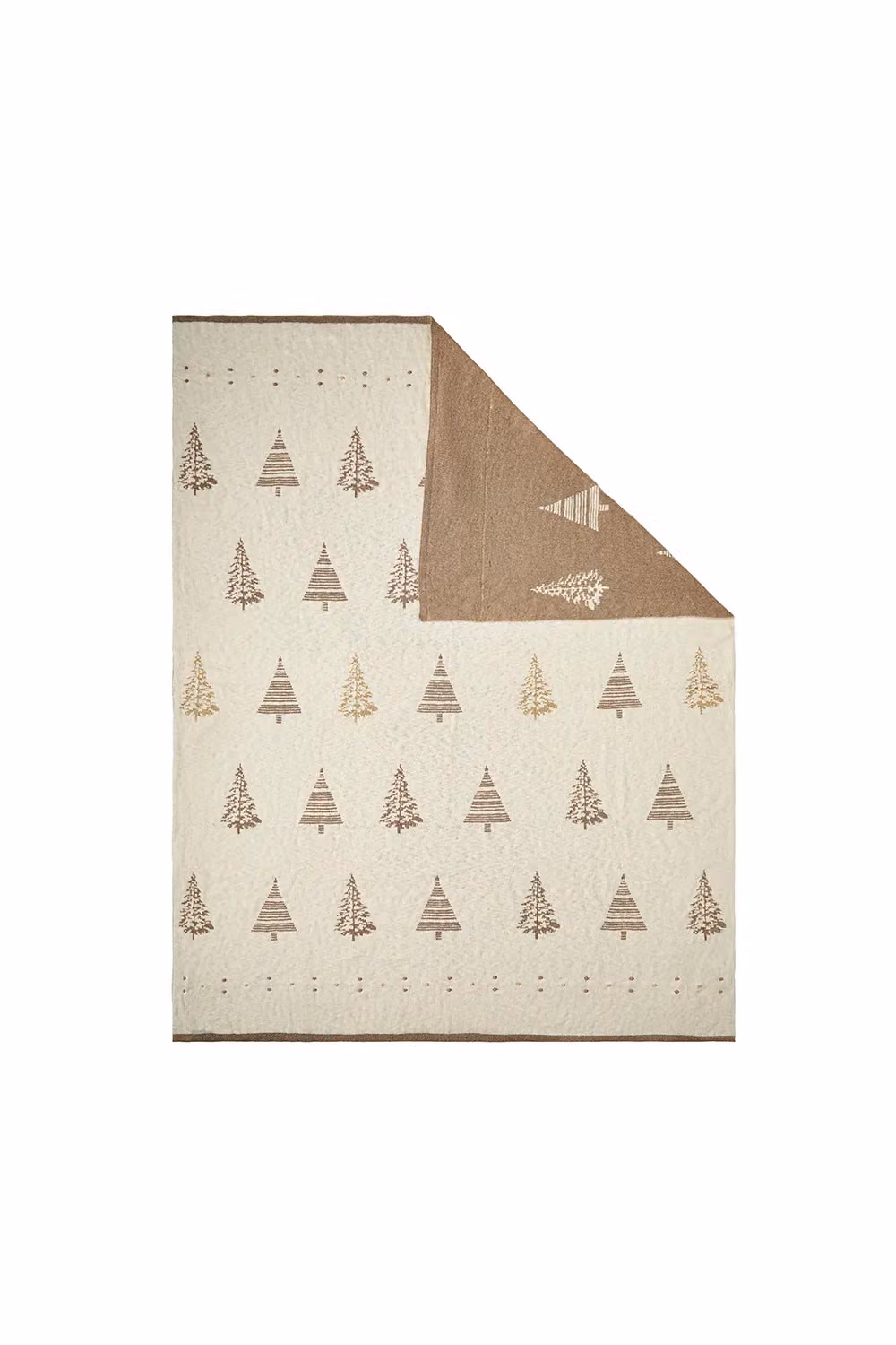 BHS Reversible Christmas Tree Cotton Throw in Gold and Beige, W/D/H: 130 x 180 cm – 2
