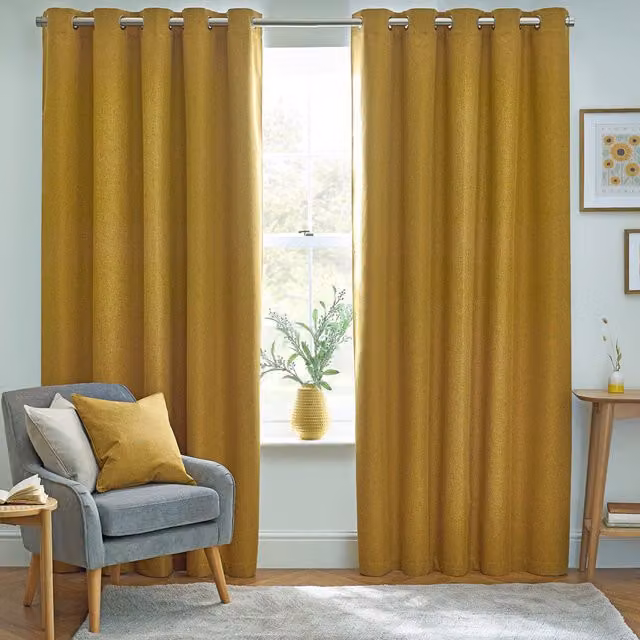 Make It A Home Dawn Textured Blackout Eyelet Curtains, Yellow, Height: 183 cm, Width: 117 cm
