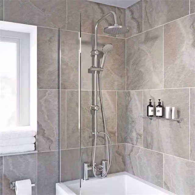 SPETLEK Bath Shower Mixer Tap with Dual Outlet Shower Heads in Silver