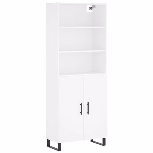 vidaXL Modern White Highboard Storage Sideboard with Doors and Shelves for Living Room or Bedroom