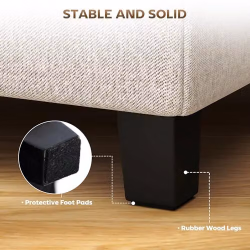 HOMCOM Square Fabric Ottoman with Side Pocket in Beige, W/D/H: 35 x 35 x 35 cm – 4