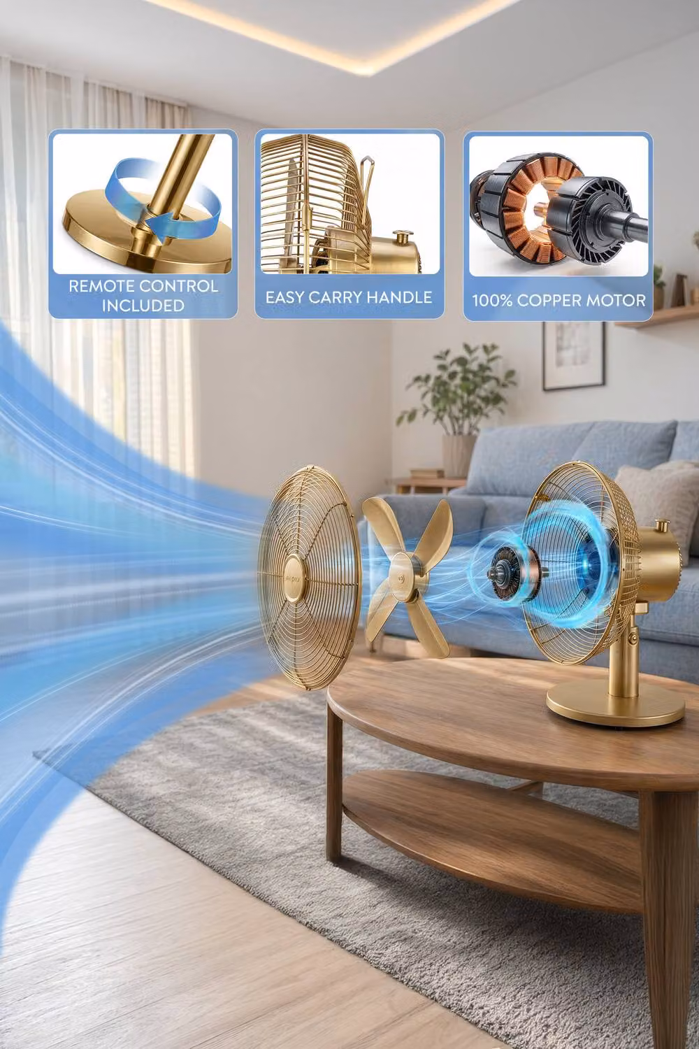 Air Pro Metal Oscillating Table Fan in Gold, W/D/H: 30.48 x 30.48 x 30.48 cm – 2
