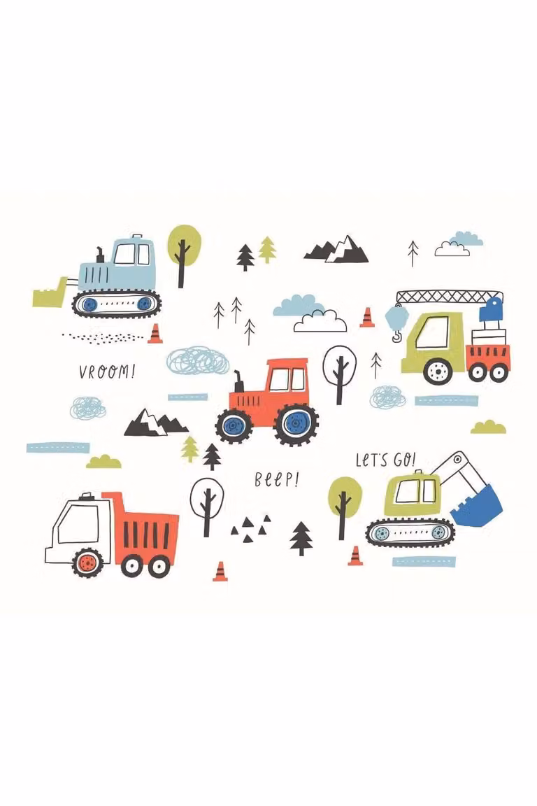 Origin Murals Tractors & Diggers Wall Mural in Red and Multicolour, W: 300 cm, H: 240 cm
