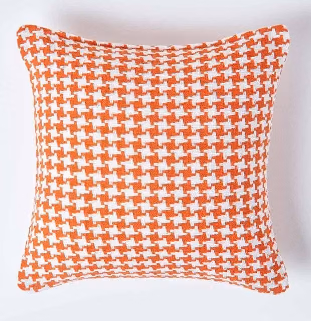 Homescapes Orange Houndstooth 100% Cotton Cushion Cover, W/D/H: 60 x 60 x 1 cm