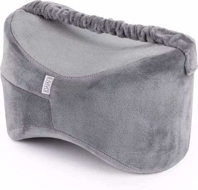 LIVIVO Grey Memory Foam Leg and Knee Pillow for Side Sleepers with Contoured Wedge Shape and Washable Removable Cover – 1