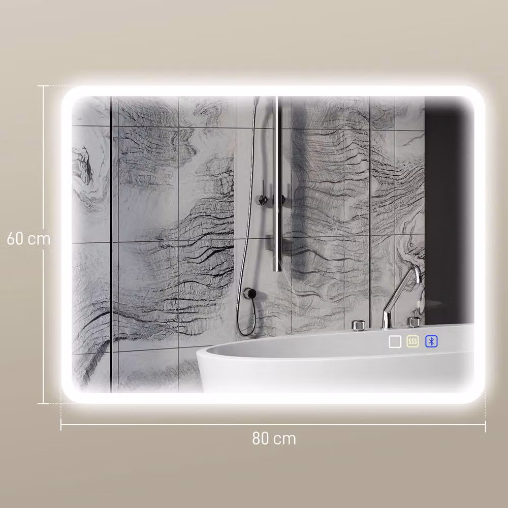 STILVORA LED Bluetooth Bathroom Mirror in Silver, Rectangular, W/H: 60 x 80 cm – 4