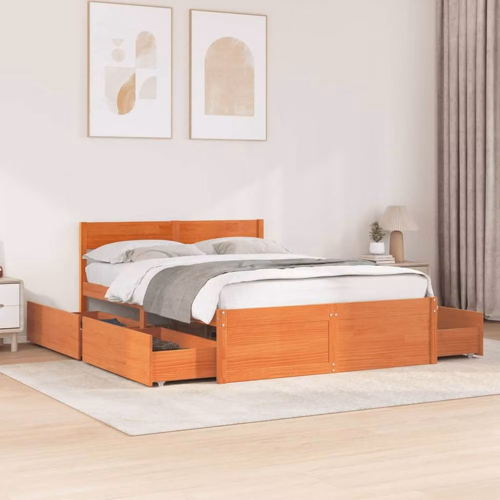 Berkfield Home Small Double Bed Frame in Waxed Brown Solid Pine, W/D/H: 120 x 200 x 38.5 cm – 2