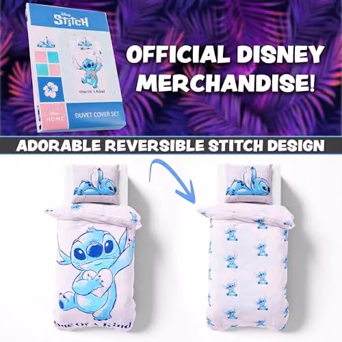 Disney Stitch Pink and Multicolour Duvet Cover and Pillowcase Set for Kids and Teenagers, W/D/H: 135 x 200 cm – 4