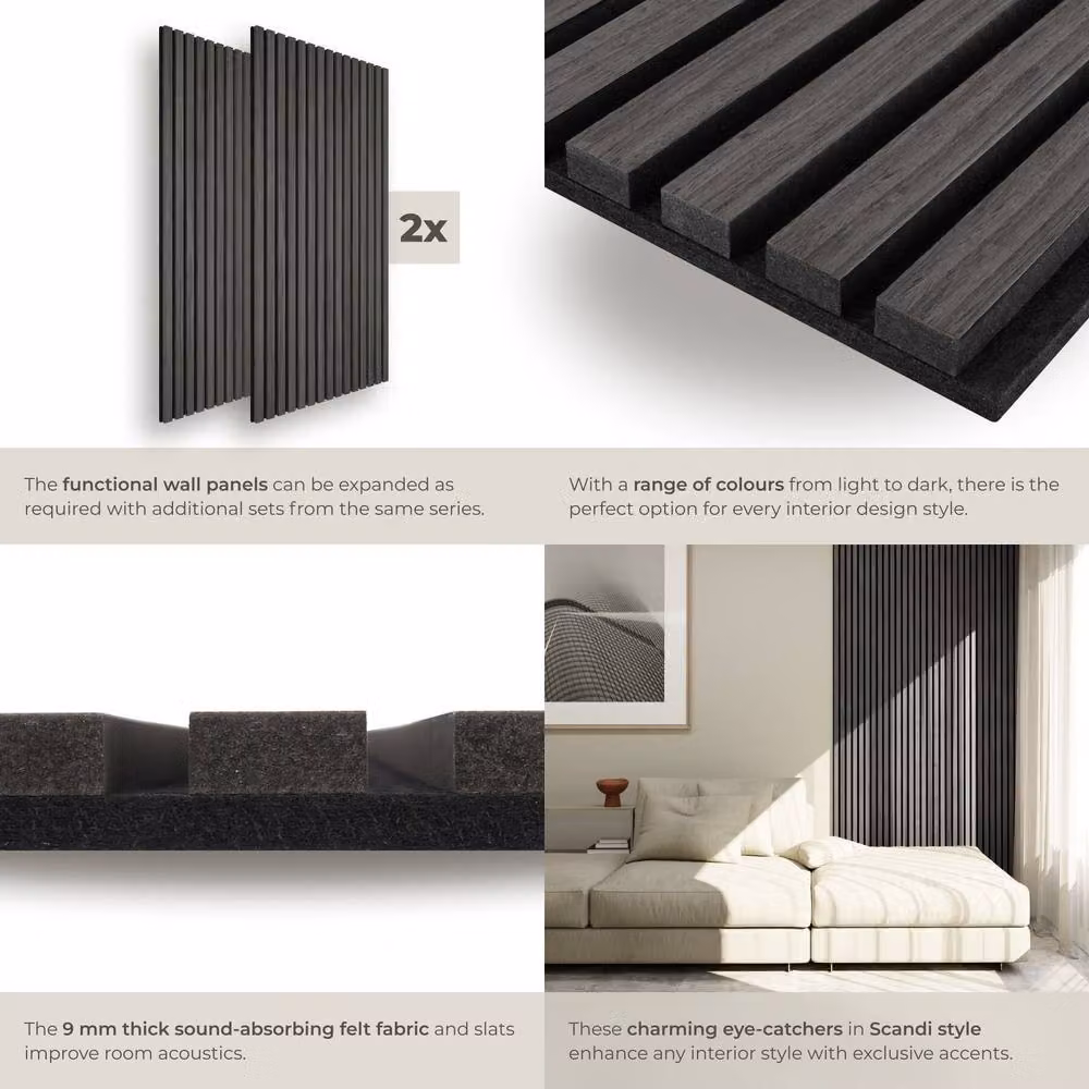 tectake Sound-absorbing Acoustic Panels in Black Oak Wood Look with MDF and Textile – 4