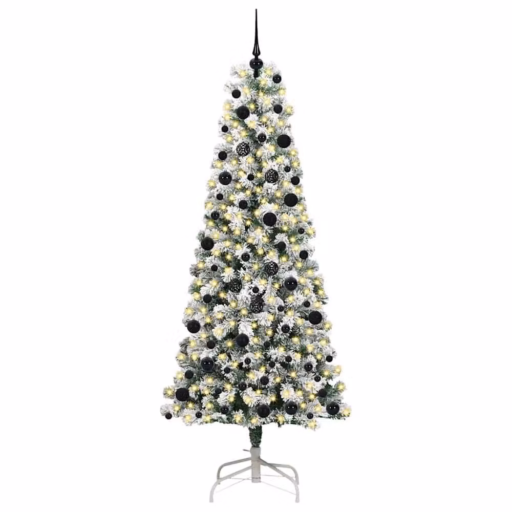 Berkfield Home Artificial Hinged Christmas Tree in Green and White, Height: 240 cm – 3