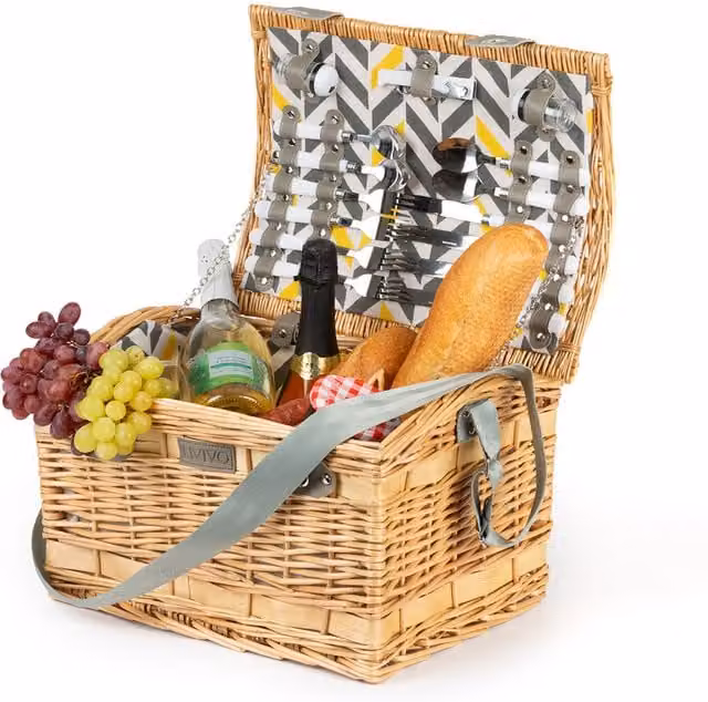 LIVIVO Brown Rattan Wicker Picnic Basket for 4 People