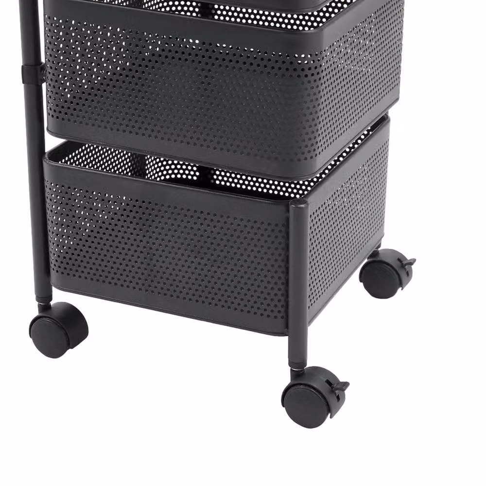 Garden Sanctuary 5-Tier Metal Kitchen and Balcony Storage Rack with Wheels in Matt Black – 5