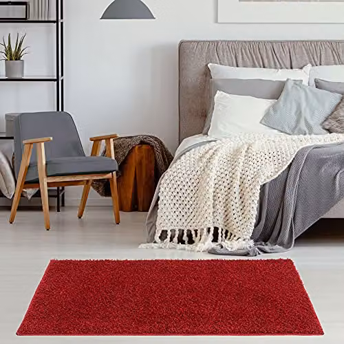 THE RUGS Red Plain Shaggy High Pile Rug, W/D: 80 x 150 cm – 3