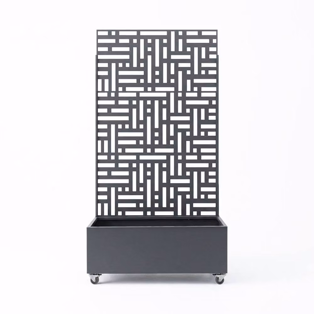 Nicoman Metal Outdoor Privacy Screen with Plant Pot Geometric Garden Divider in Anthracite Grey, H: 180 cm, W: 90 cm, D: 40 cm – 2