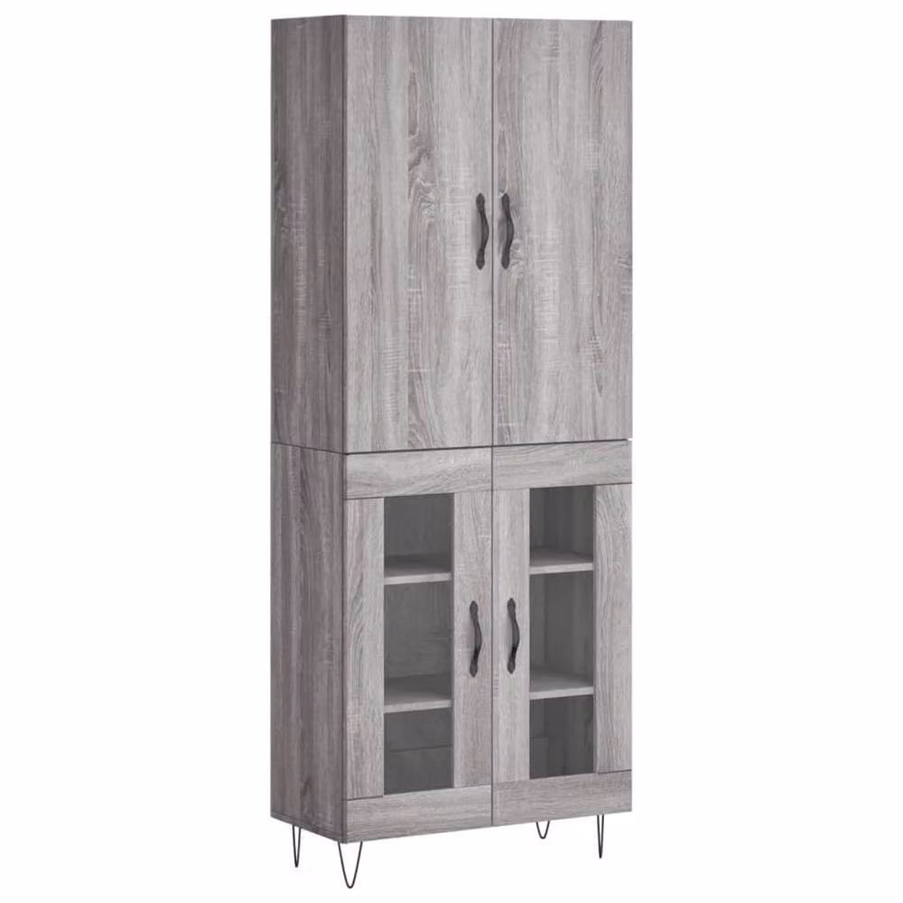 Berkfield Home Sonoma Grey Modern Highboard with Glass Doors, W/D/H: 69.5 x 34 x 180 cm – 2