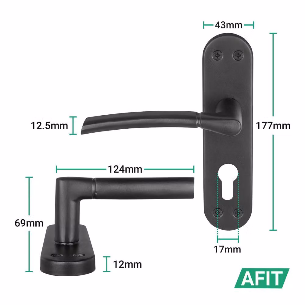 AFIT Matt Black Door Handle with Euro Lock, Double Cylinder and Hinges, W/D/H: 15.0 x 15.0 x 15.0 cm – 2