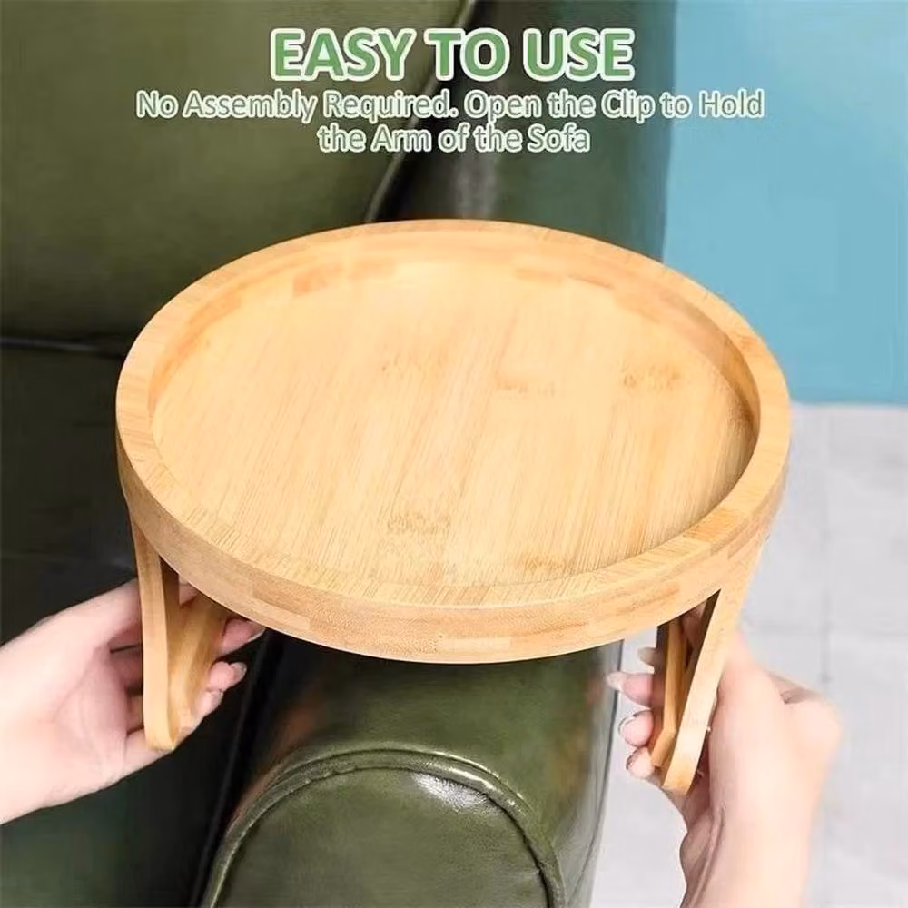 EONLION Brown Bamboo Armchair Folding Tray and Drink Holder Serving Table – 4