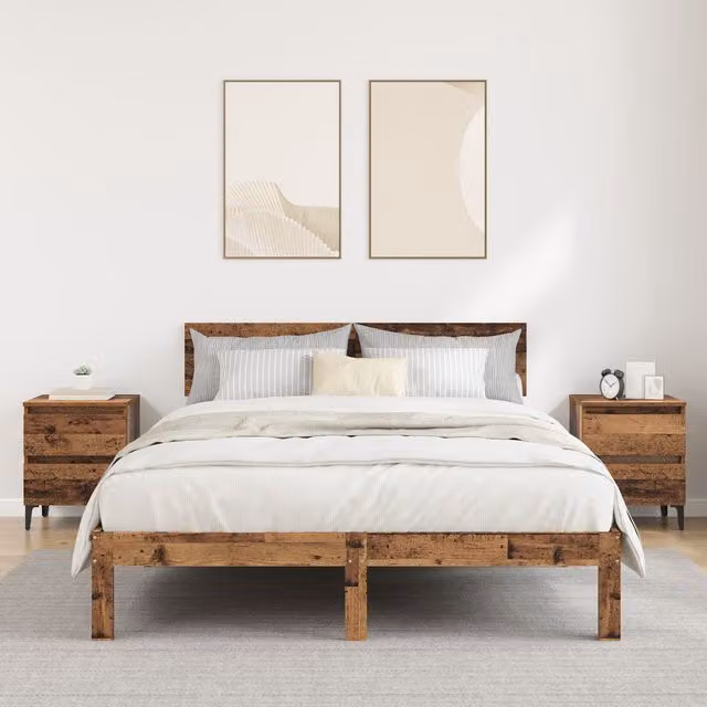 Berkfield Home Set of 2 Rustic Bedside Cabinets in Old Wood Brown, W/D/H: 40 x 35 x 50 cm