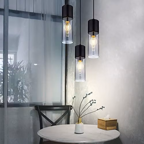 Globo Lighting Modern 3-Bulb Pendant Light with Smoke Glass Shades and Black Metal, H 150 x W 30 x D 30 cm – 5