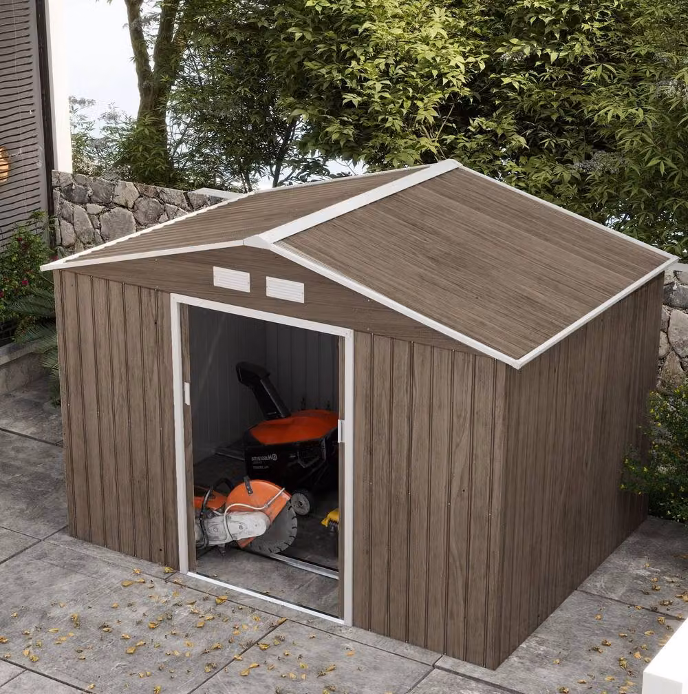 STILVORA Galvanised Steel Garden Shed with Sliding Doors and Gable Roof in Brown, W/D/H: 277 x 192 x 183 cm – 2