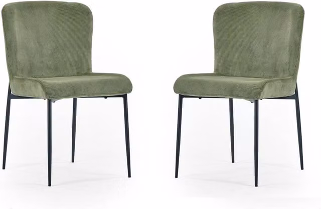 Cheshire Thornbury Set of 2 Elegant Green Velvet and Cord Dining Chairs with Black Metal Legs – 1