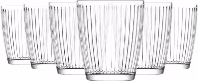 LAV Geometric Glass Tumblers, Transparent White, 340 ml, Pack of 6