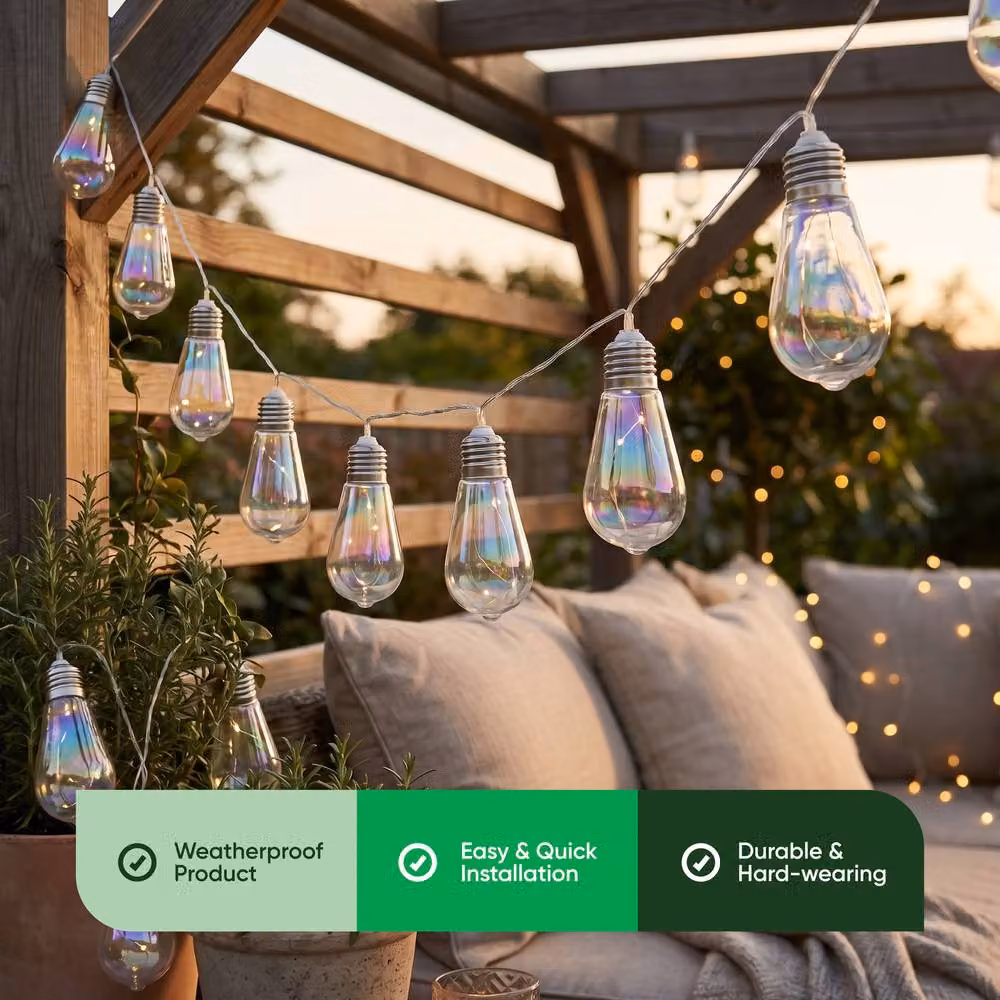 Gardenwize Solar Powered Warm White LED Tubular Bulb String Lights, 10 Piece, Silver – 2