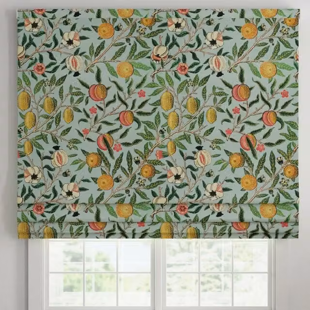 ANTE DECOR Made To Measure Roman Blind Fruit Orange Printed Cotton Blackout in Cornflower Blue