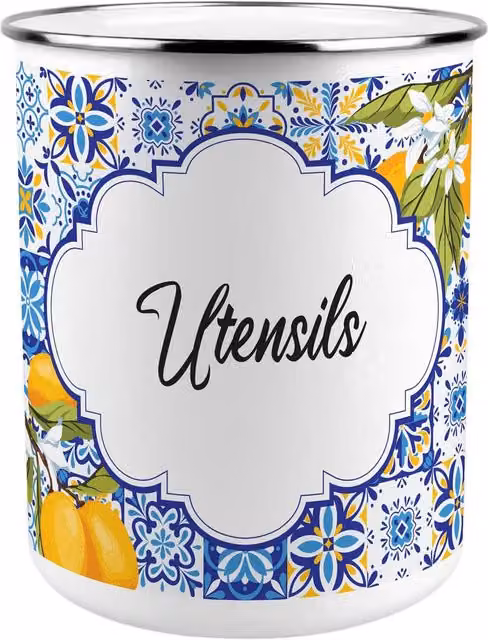 Purely Home Amalfi Coast Ceramic Kitchen Utensil Holder in Blue and Yellow
