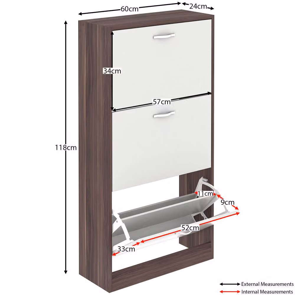 HD Designs Modern White Metal 3 Drawer Shoe Cabinet with Tilting Compartments W/D/H: 118 x 60 x 12 cm – 2