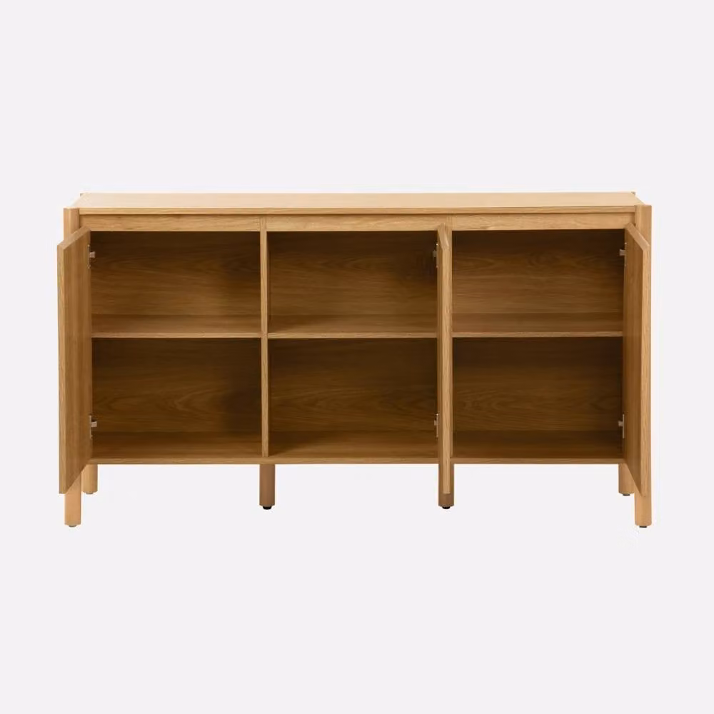 sweeek Modern Wood Decor Sideboard with 3 Doors in Beige and Brown, W: 140 cm, H: 78.5 cm, D: 39.3 cm – 2