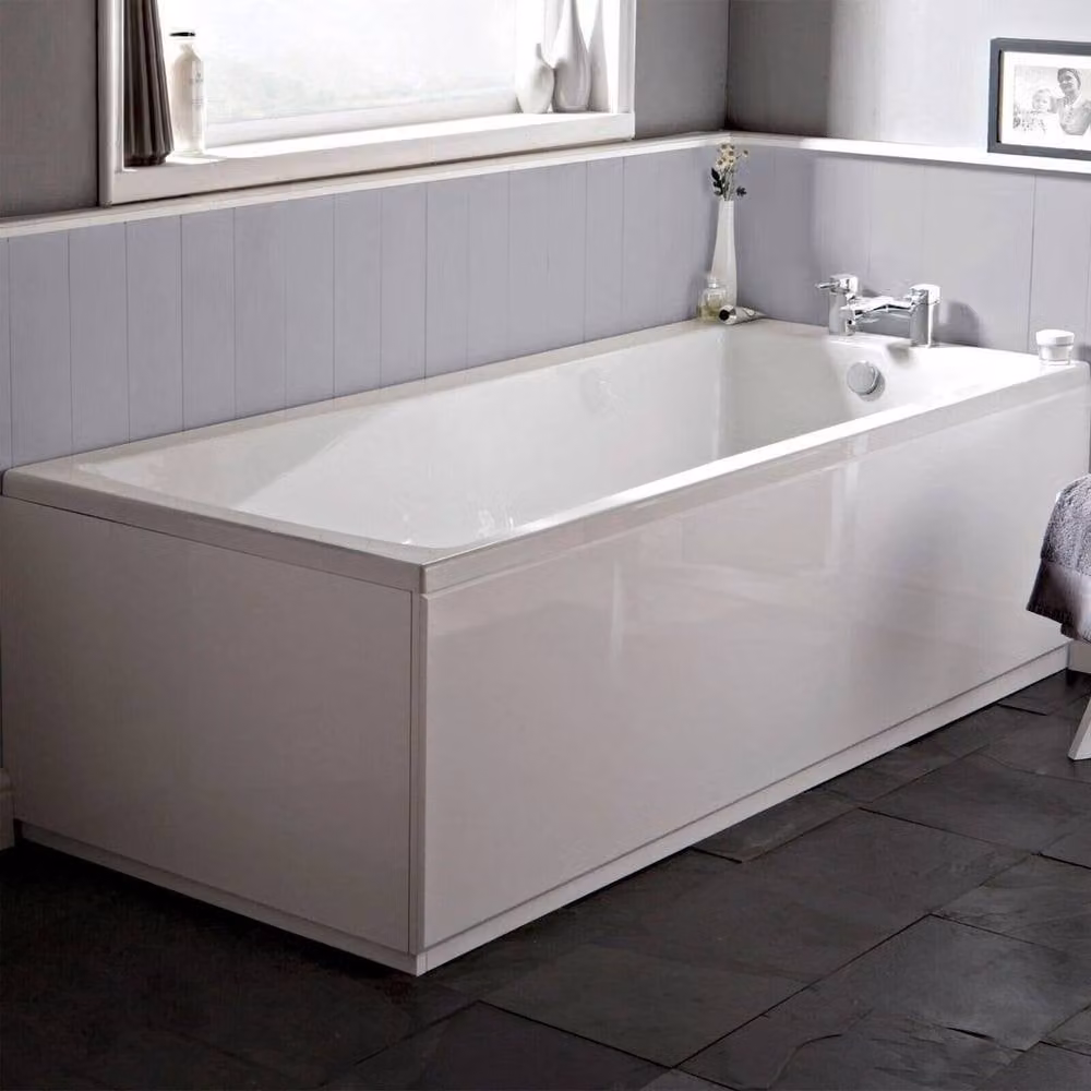 PAWNORA White Acrylic Rectangular Single Ended Straight Built-in Bath Tub, W: 160 cm, D: 70 cm – 1