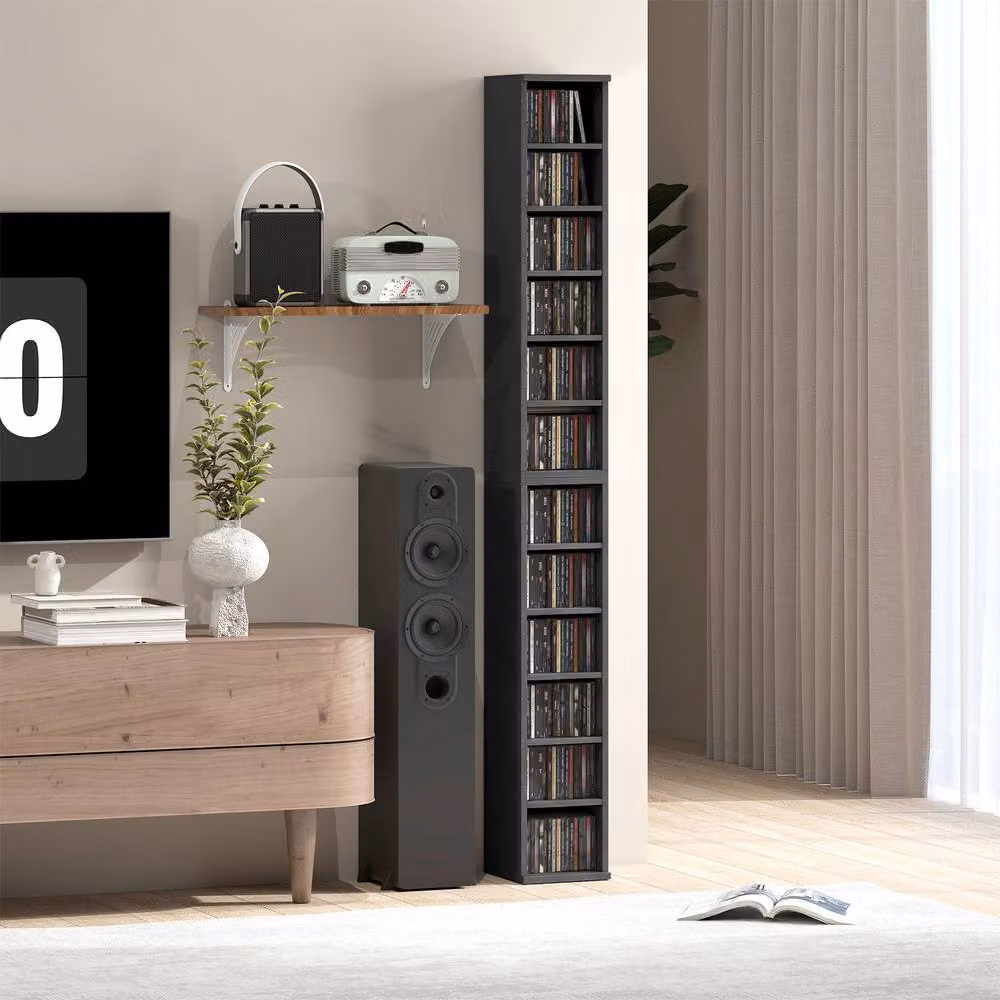 Rolipo 2 Pack Black CD DVD Media Storage Towers with Adjustable Shelves – 4